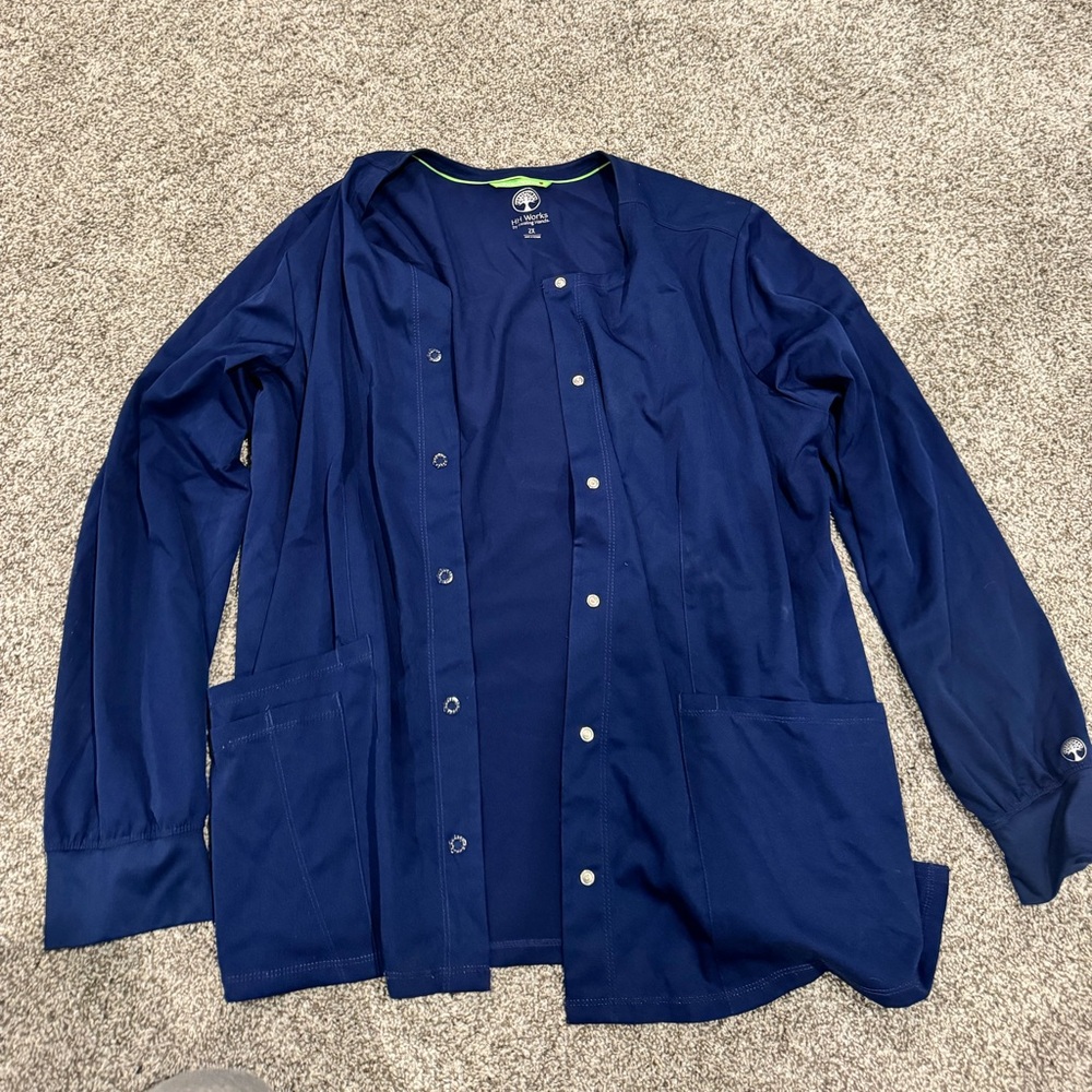 Healing Hands Navy Blue Button-Up Scrub jacket